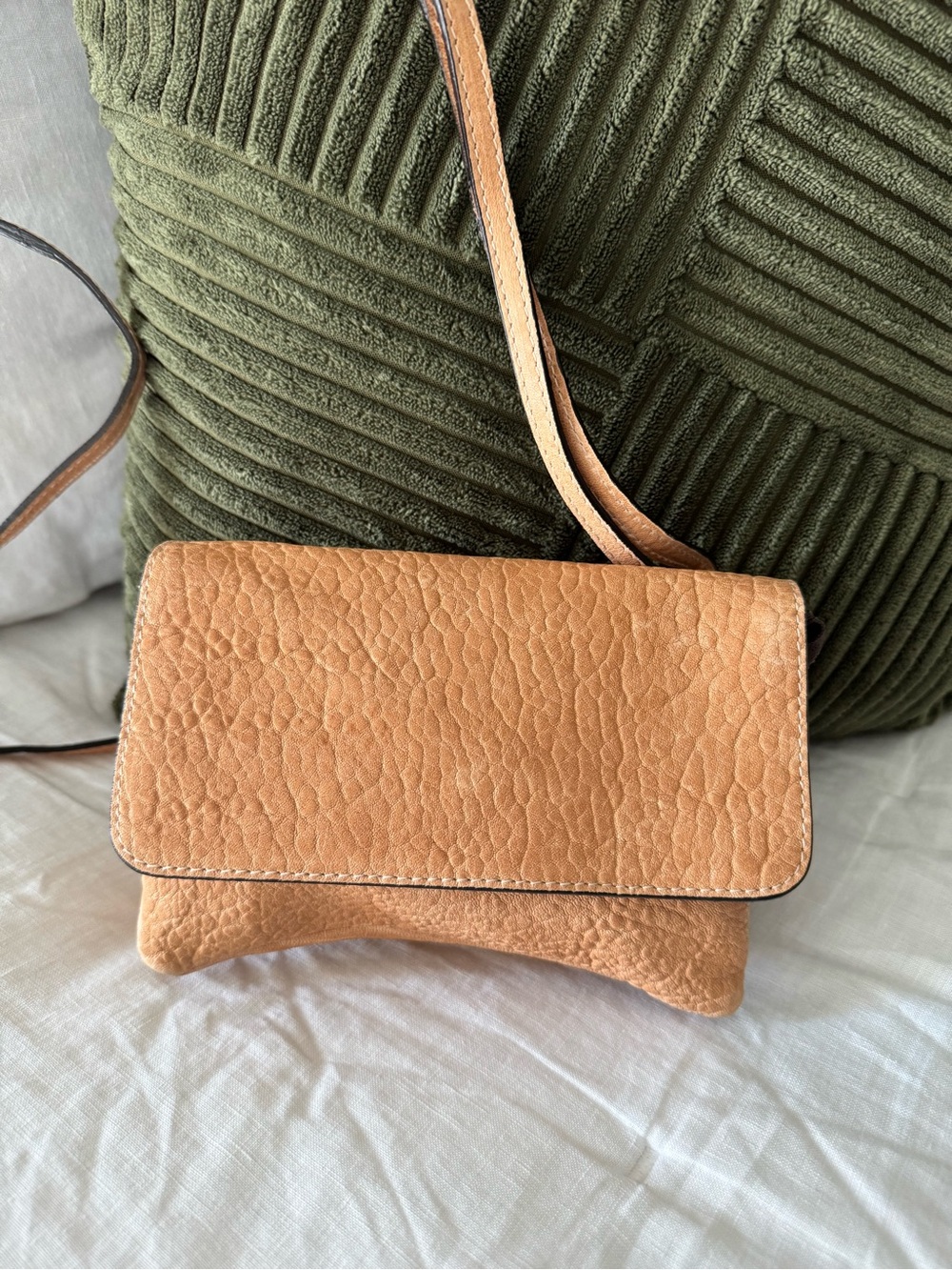 Pebble-Textured Tan Crossbody Bag - Women's Everyday Shoulder Bag